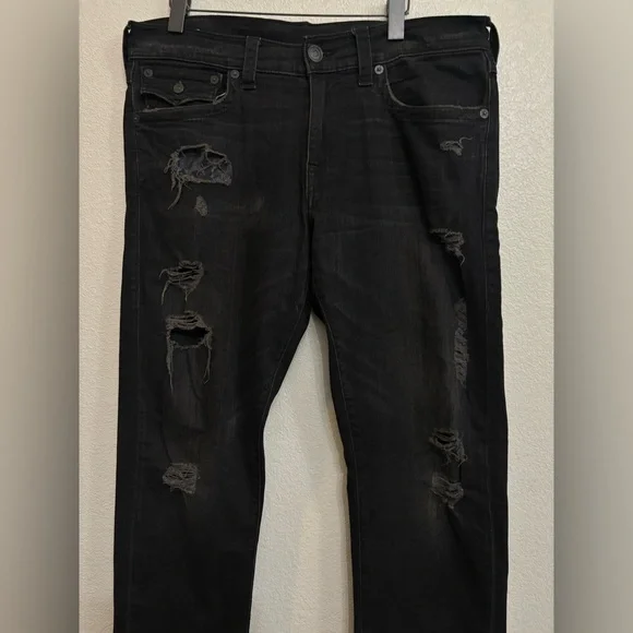 True Religion Geno Relaxed Slim Black Distressed Moto Jean Y2K Grunge Streetwear - Picture 4 of 13